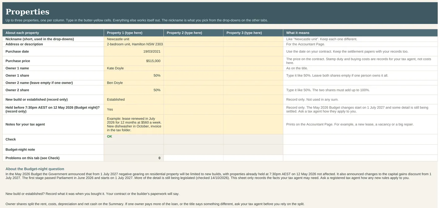 Properties tab with nickname, purchase details and ownership shares